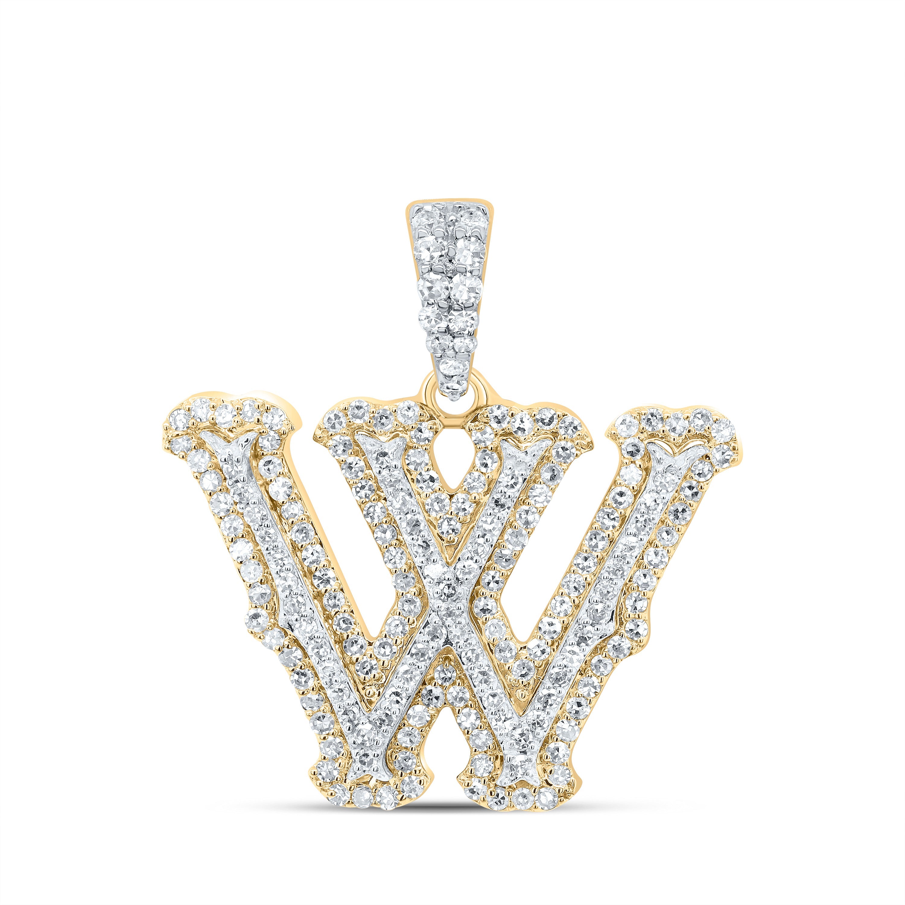 10K Yellow White  1/2CTW-NATURAL DIAMOND NK FASHION INITIAL "W" PENDANT