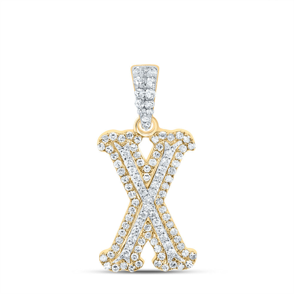 10K Yellow White  1/3CTW- NATURAL DIAMOND NK FASHION INITIAL "X" PENDANT