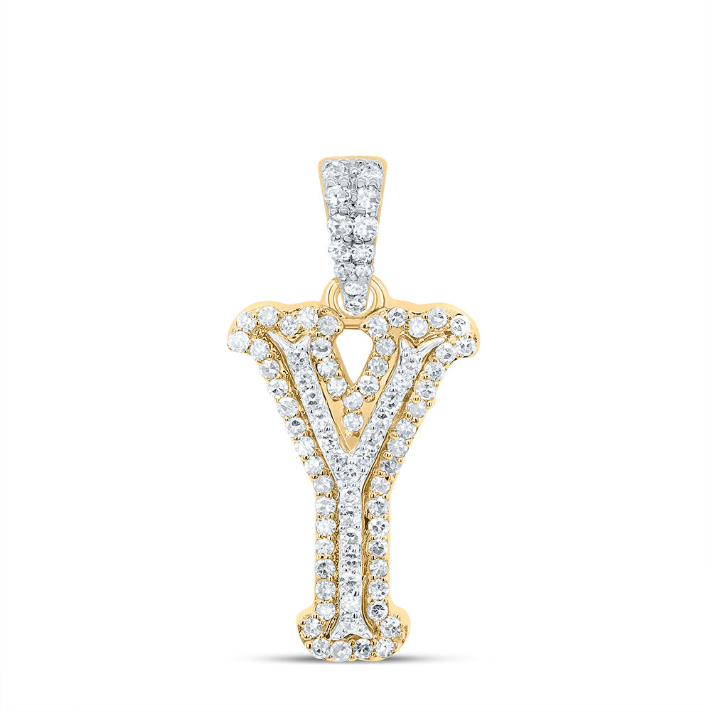 10K Yellow White  1/4CTW-NATURAL DIAMOND NK FASHION INITIAL "Y" PENDANT