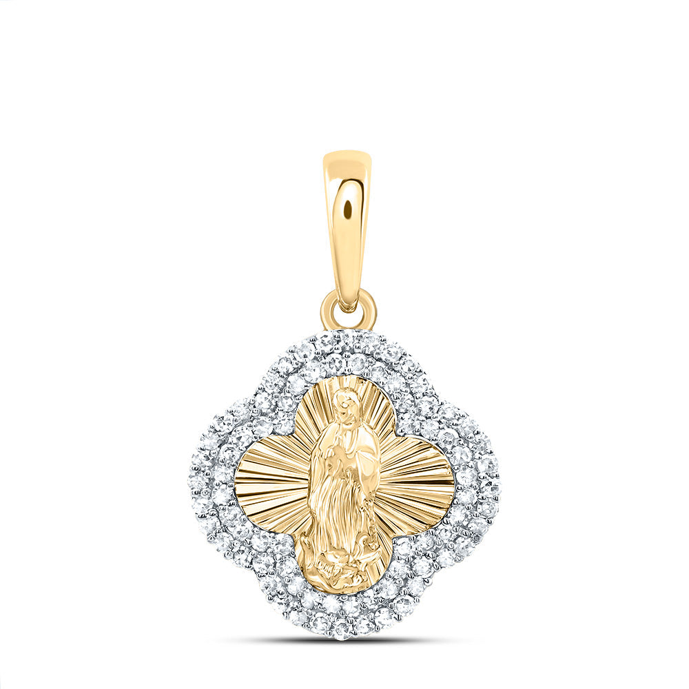 10K YELLOW GOLD  1/3CTW-DIAMOND  FASHION VIRGIN MOTHER MARY CLOVER PENDANT