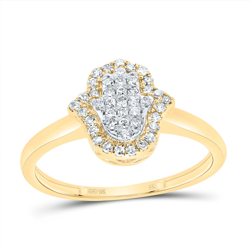 10K YELLOW GOLD  1/5CTW-DIAMOND  FASHION HAMSA RING