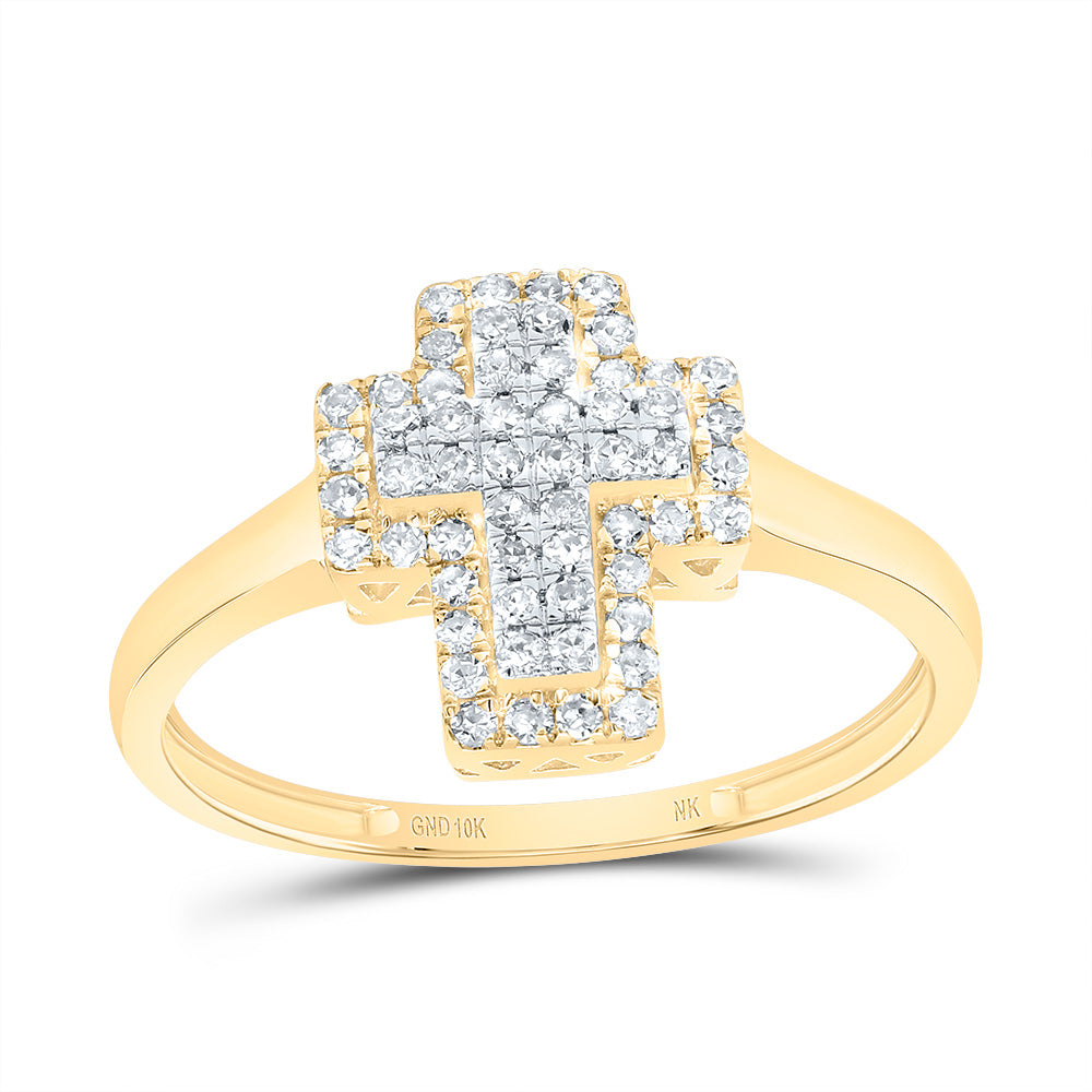10K YELLOW GOLD  1/4CTW-DIAMOND FASHION CROSS RING