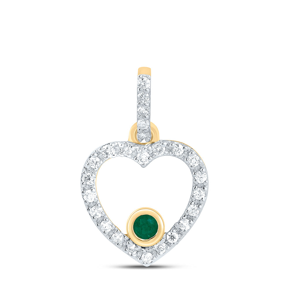 10K YELLOW GOLD  1/12CTW-NATURALURAL DIAMONDMOND  1.8MM RD-EM NATURAL-GEM HEART PENDANT