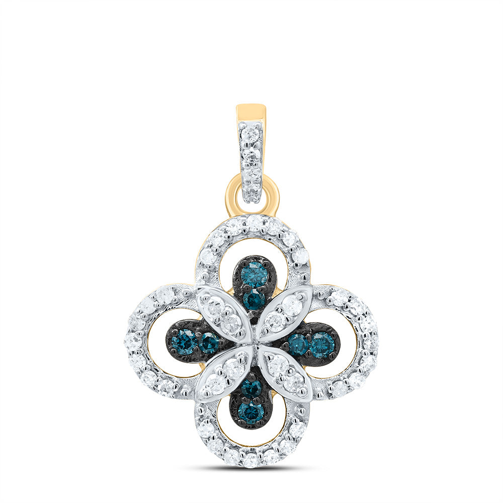 10K YELLOW GOLD  1/4CTW-DIAMOND  GIFT BLUE DIAMONDMOND CLOVER PENDANT