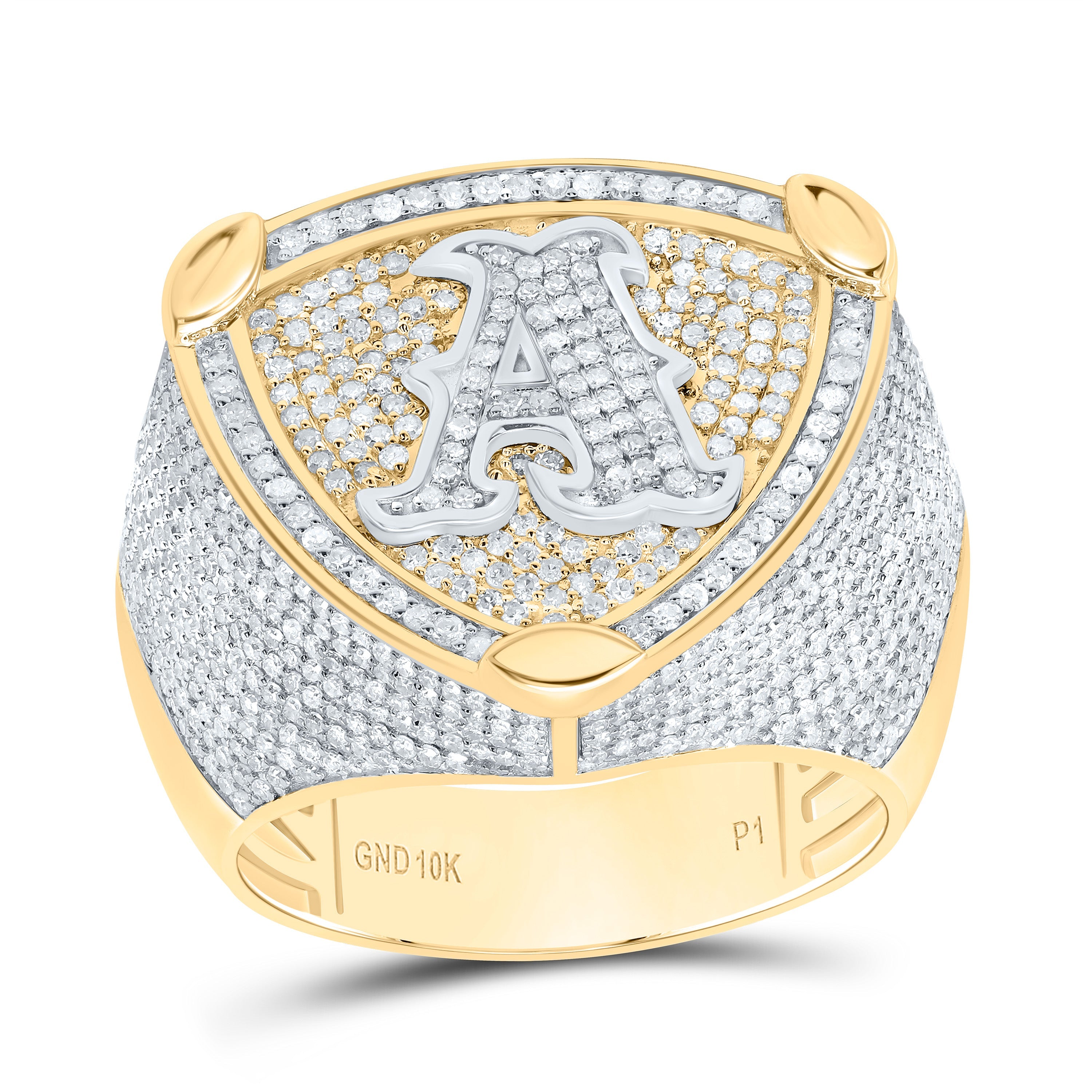10K Yellow White 2CTW-DIA P1 INITIAL "A" MEN'S RING