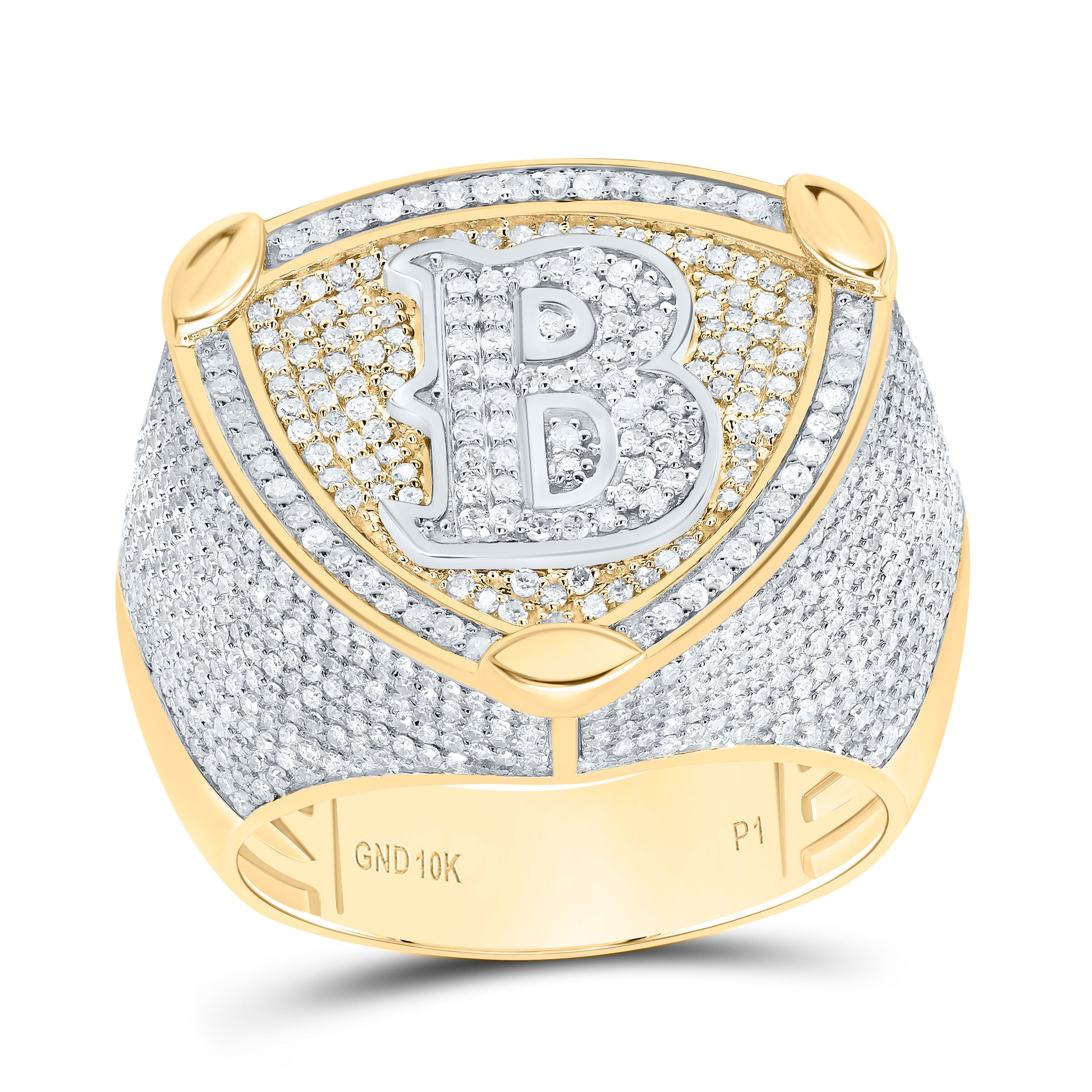10K Yellow White 2CTW-DIA P1 INITIAL "B" MEN'S RING