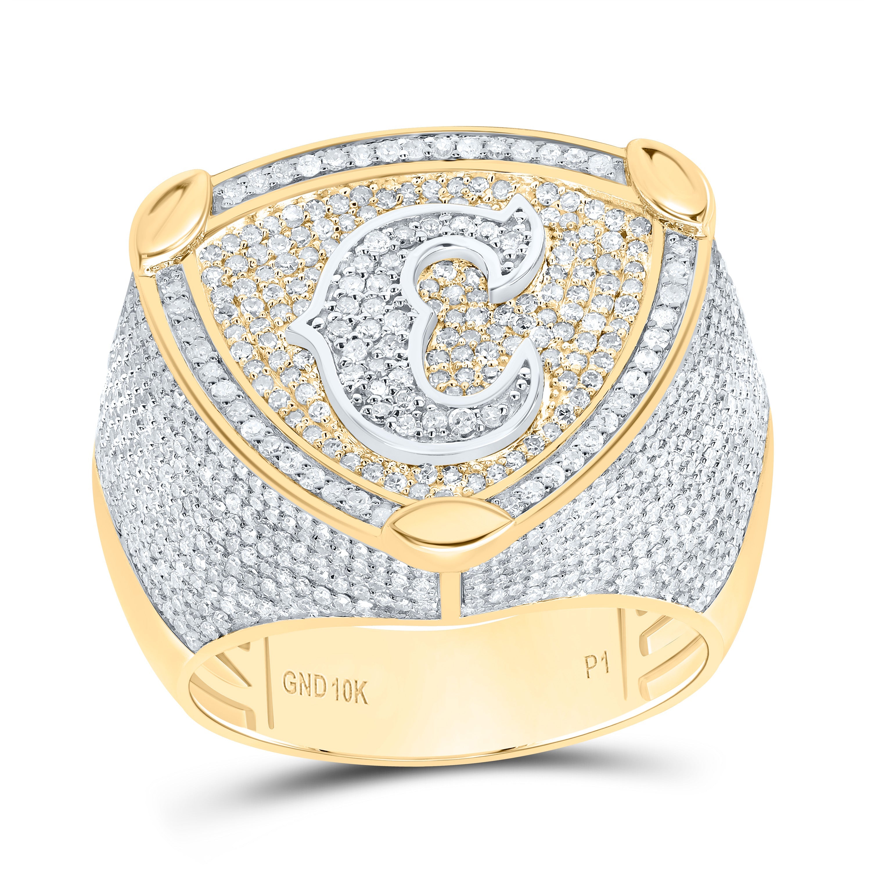 10K Yellow White 2 CTW-DIA P1 INITIAL "C" MEN'S RING