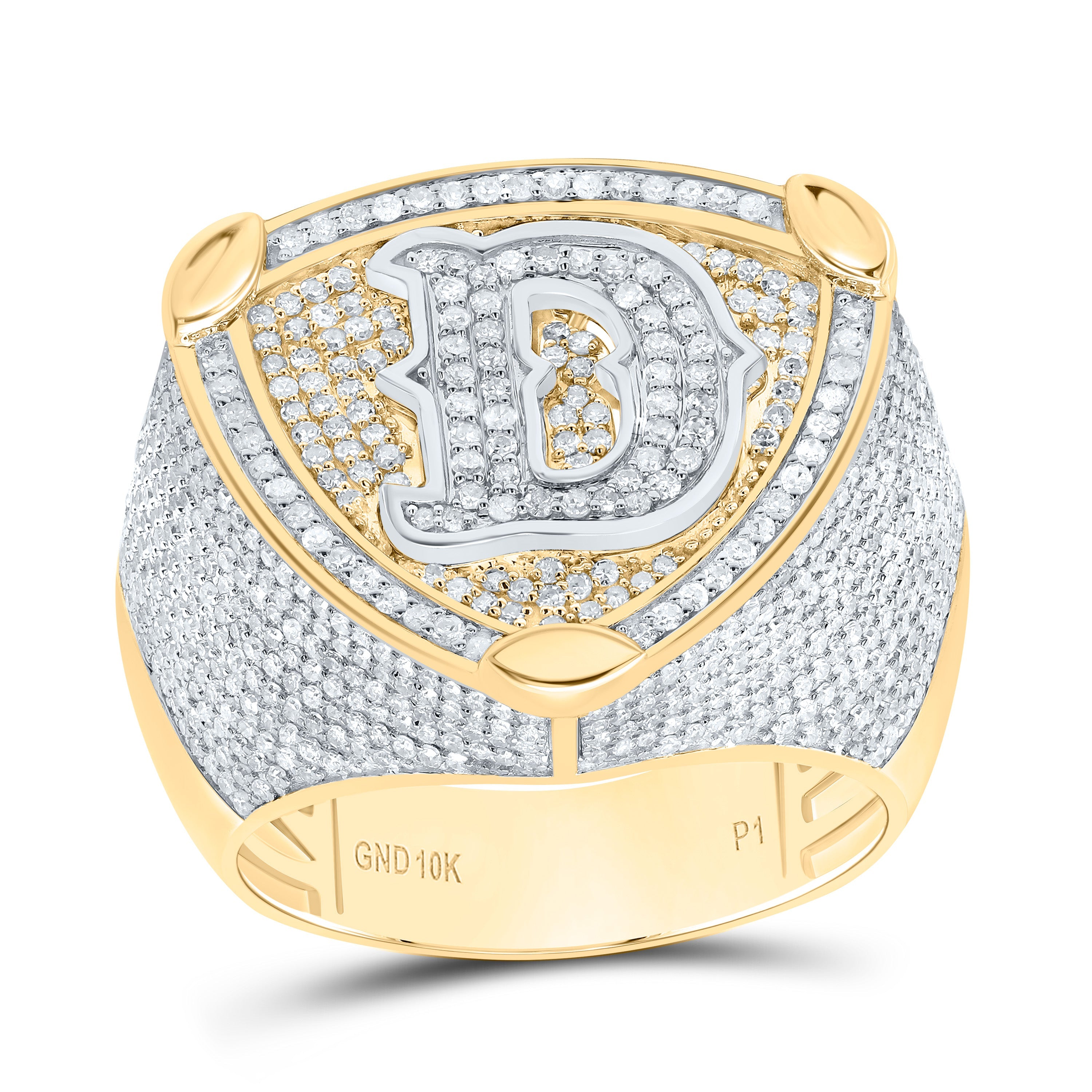 10K Yellow White 2CTW DIA P1 INITIAL "D" MEN'S RING