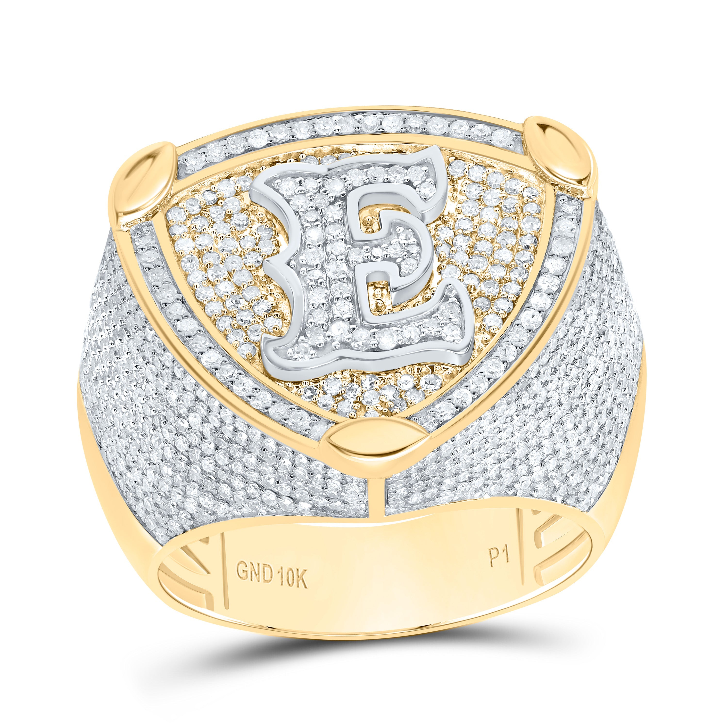 10K Yellow White 2CTW-DIA P1 INITIAL "E" MEN'S RING