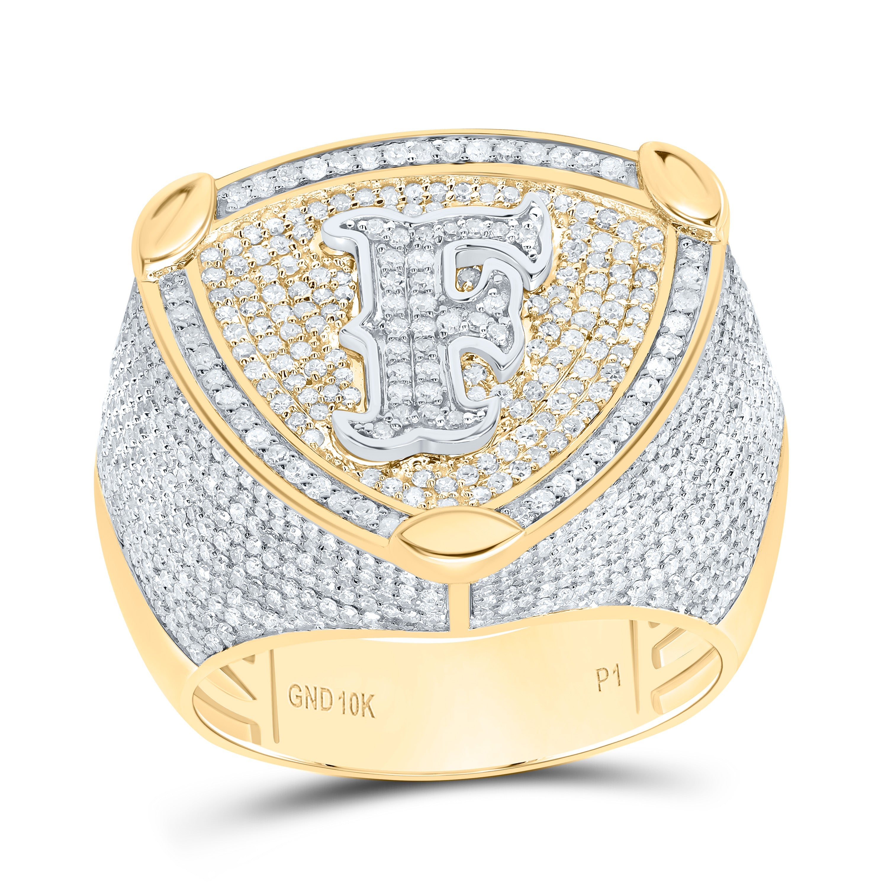 10K Yellow White 2CTW-DIA P1 INITIAL ""F"" MEN'S RING"