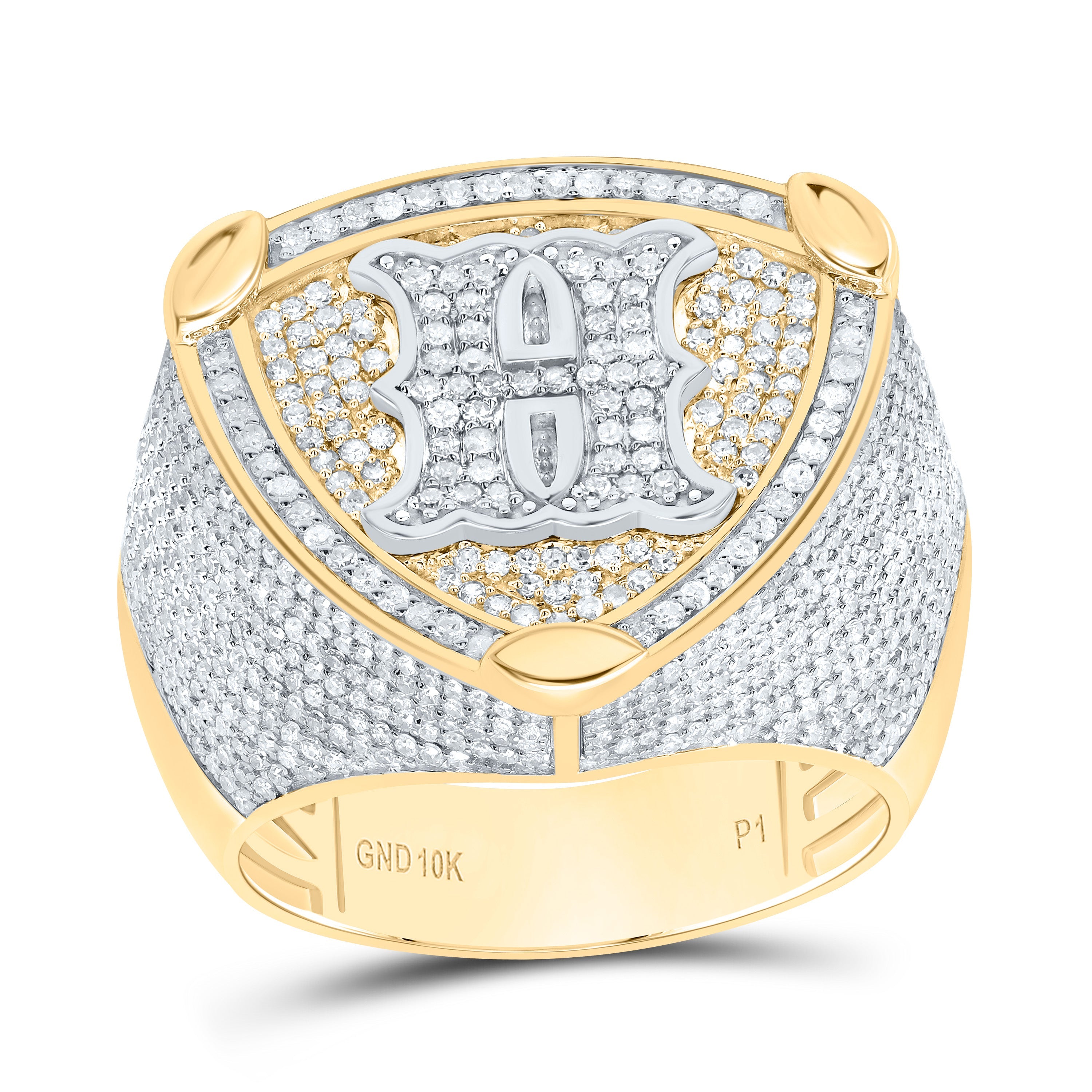 10K Yellow White 2CTW-DIA P1 INITIAL "H" MEN'S RING