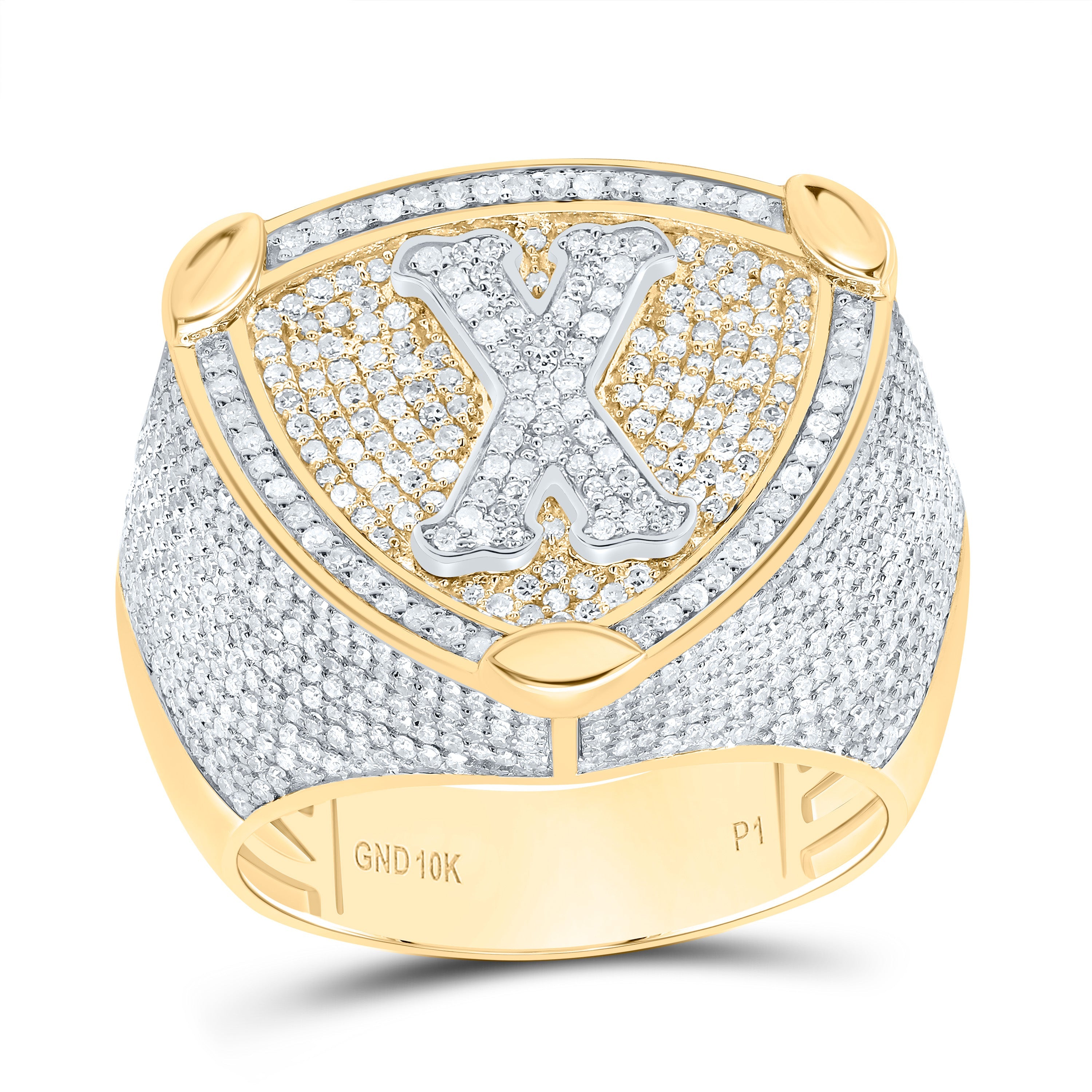10K Yellow White 2.00 CTW-DIA P1 INITIAL "X" MEN'S RING