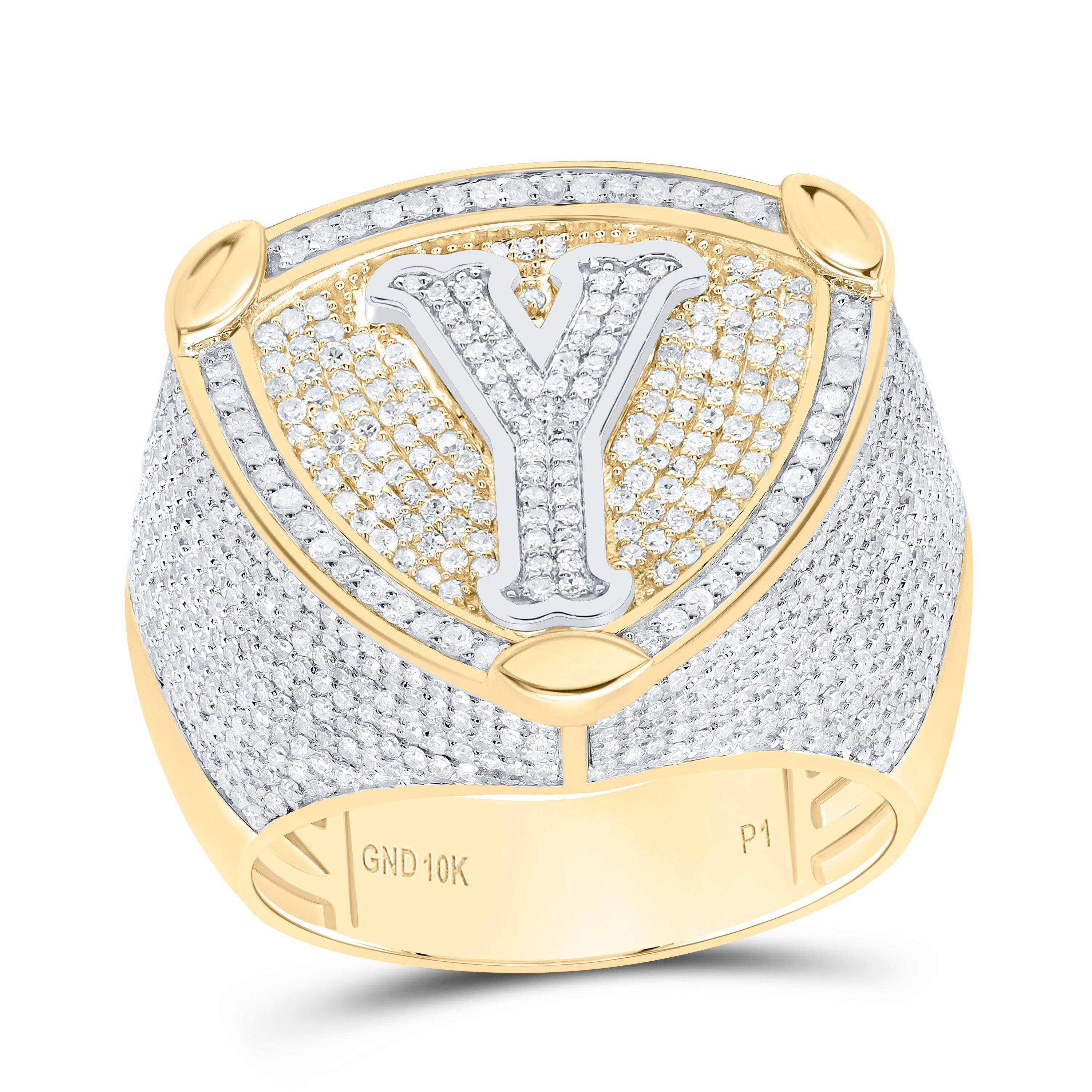 10K Yellow White 1 7/8 CTW-DIA P1 INITIAL "Y" MEN'S RING