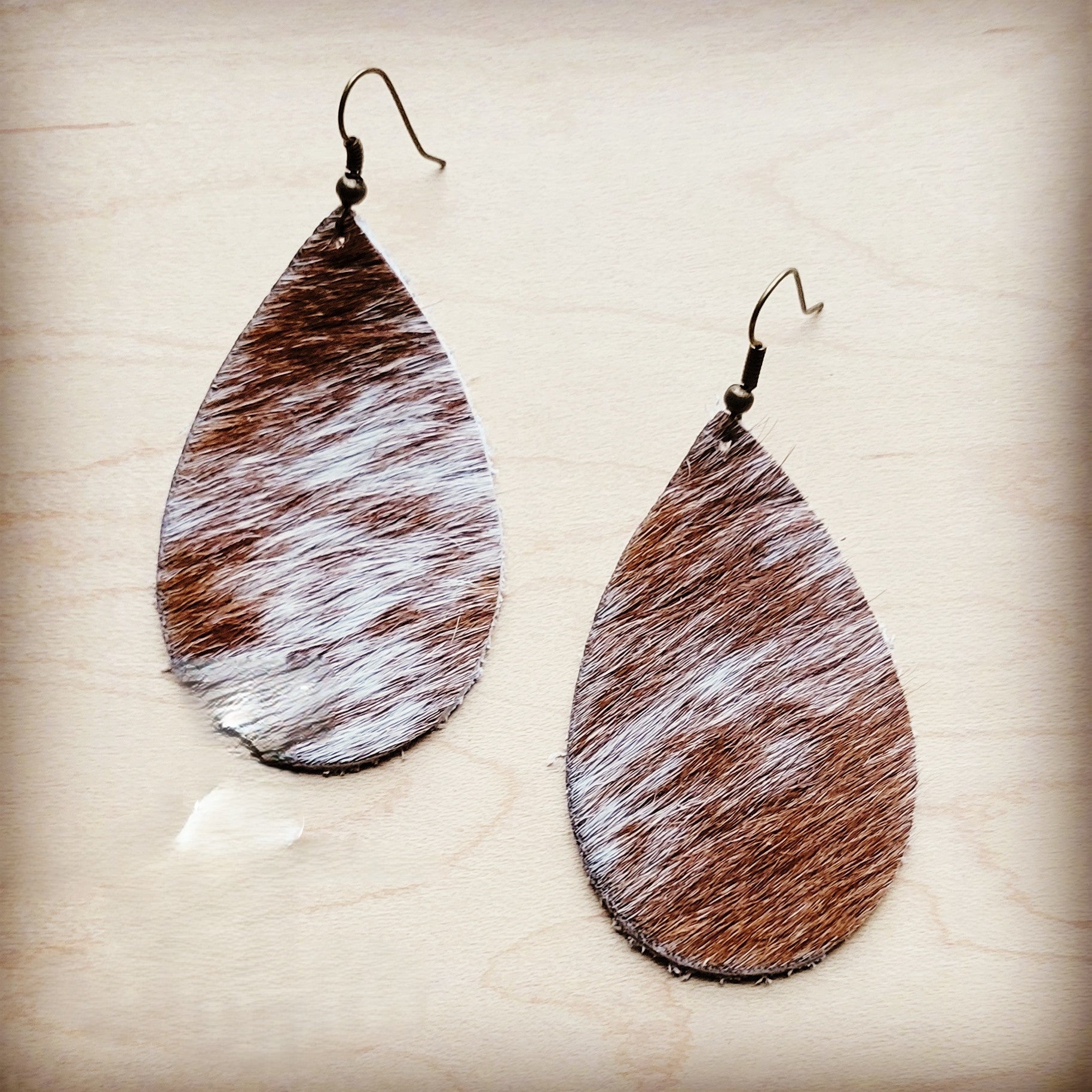**Leather Teardrop Earrings Speckled Hair-on-Hide 214L