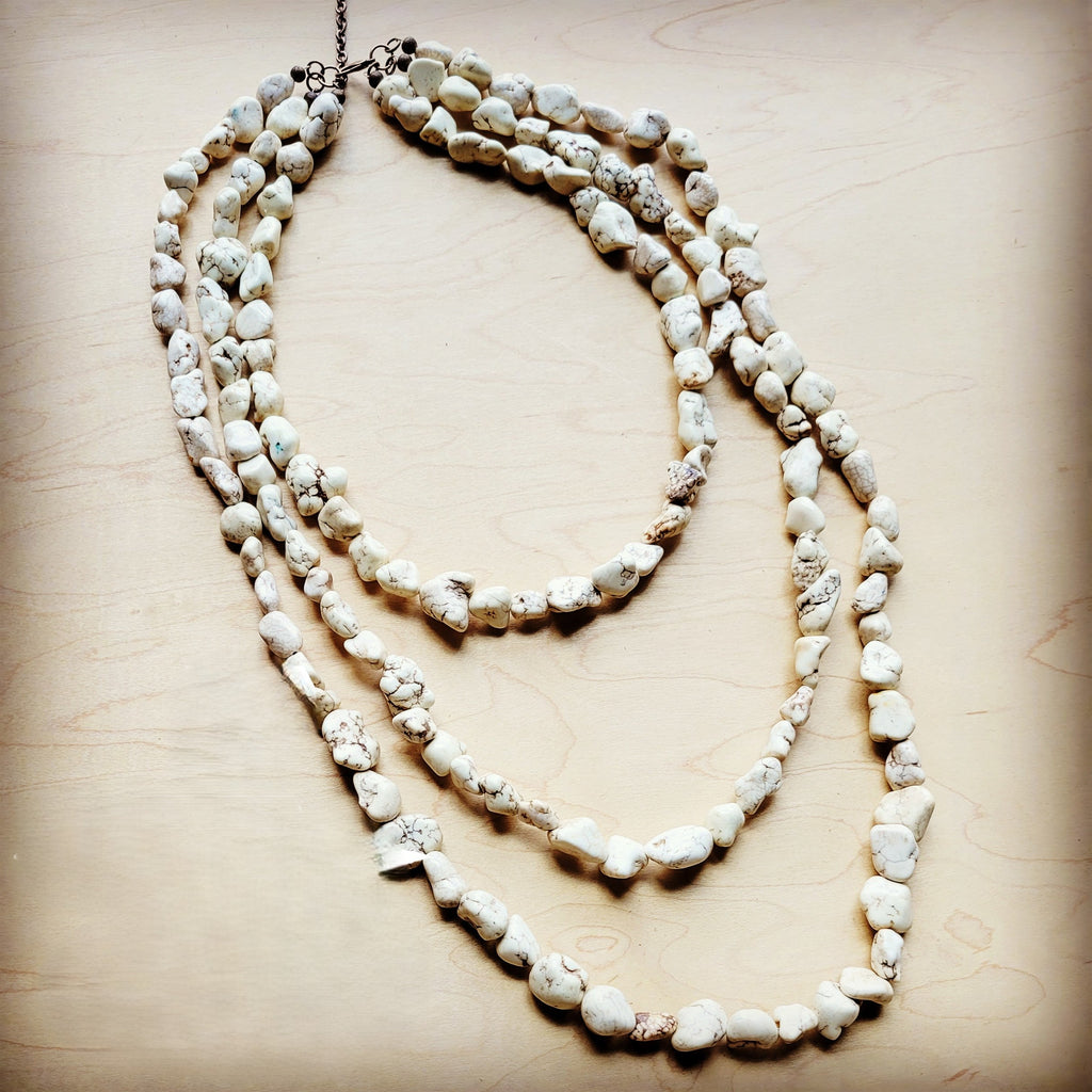 **White Turquoise Triple Strand Necklace 256a