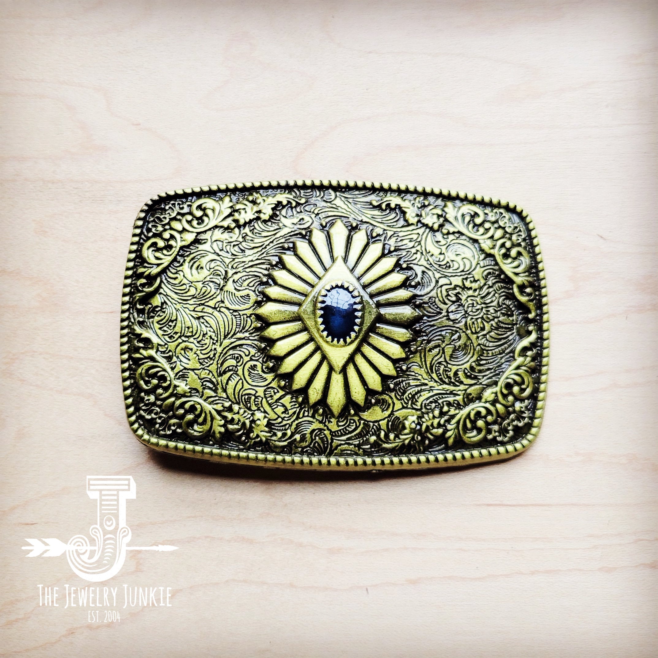 **Antique Gold Belt Buckle with Stone Center 903u