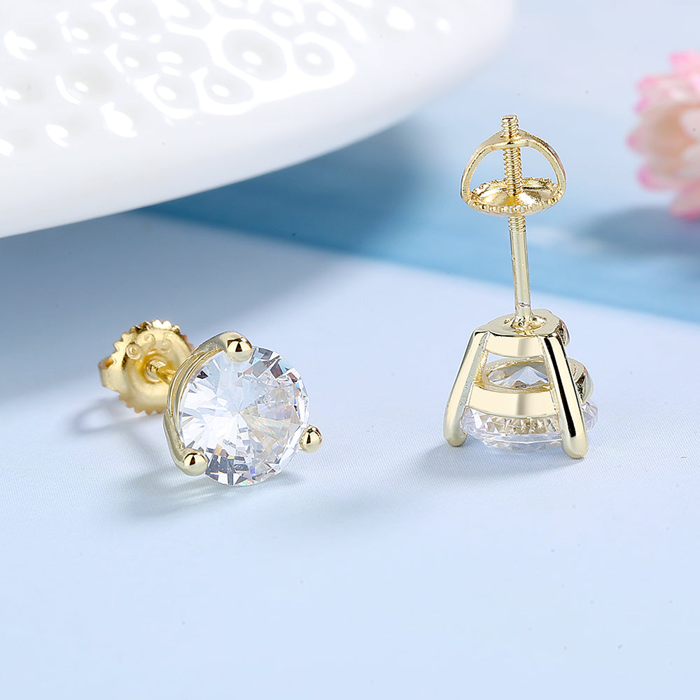 14k Gold and Sterling Silver 3.00 CTTW White Sapphire Stud with Screw Backs