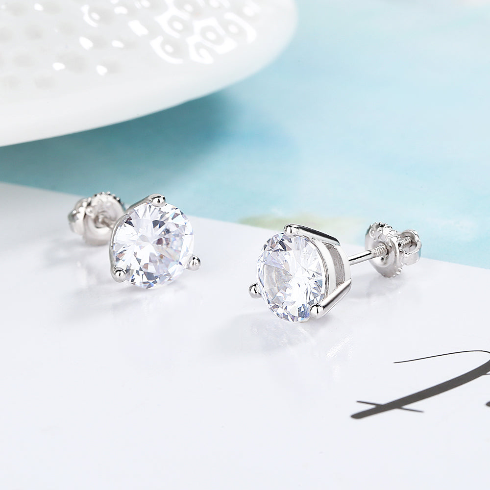 14k Gold and Sterling Silver 3.00 CTTW White Sapphire Stud with Screw Backs