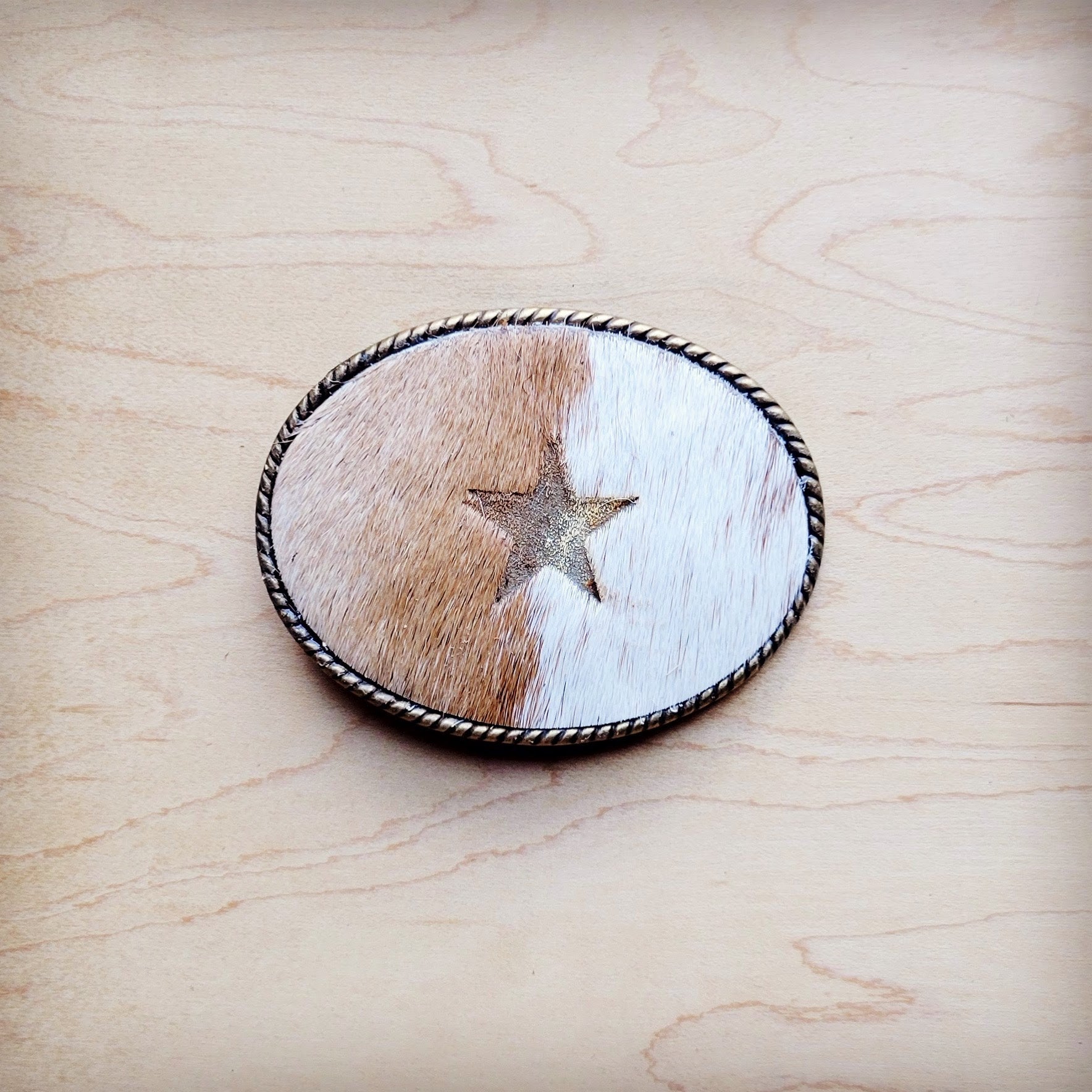 **Rope Edge Hair-on-Hide Branded Leather Belt Buckle-Star 907g