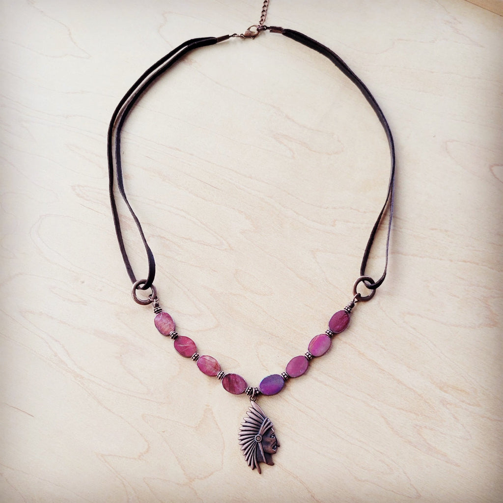 **Natural Pink Jade Beaded Collar Necklace w/ Leather Closure 261o