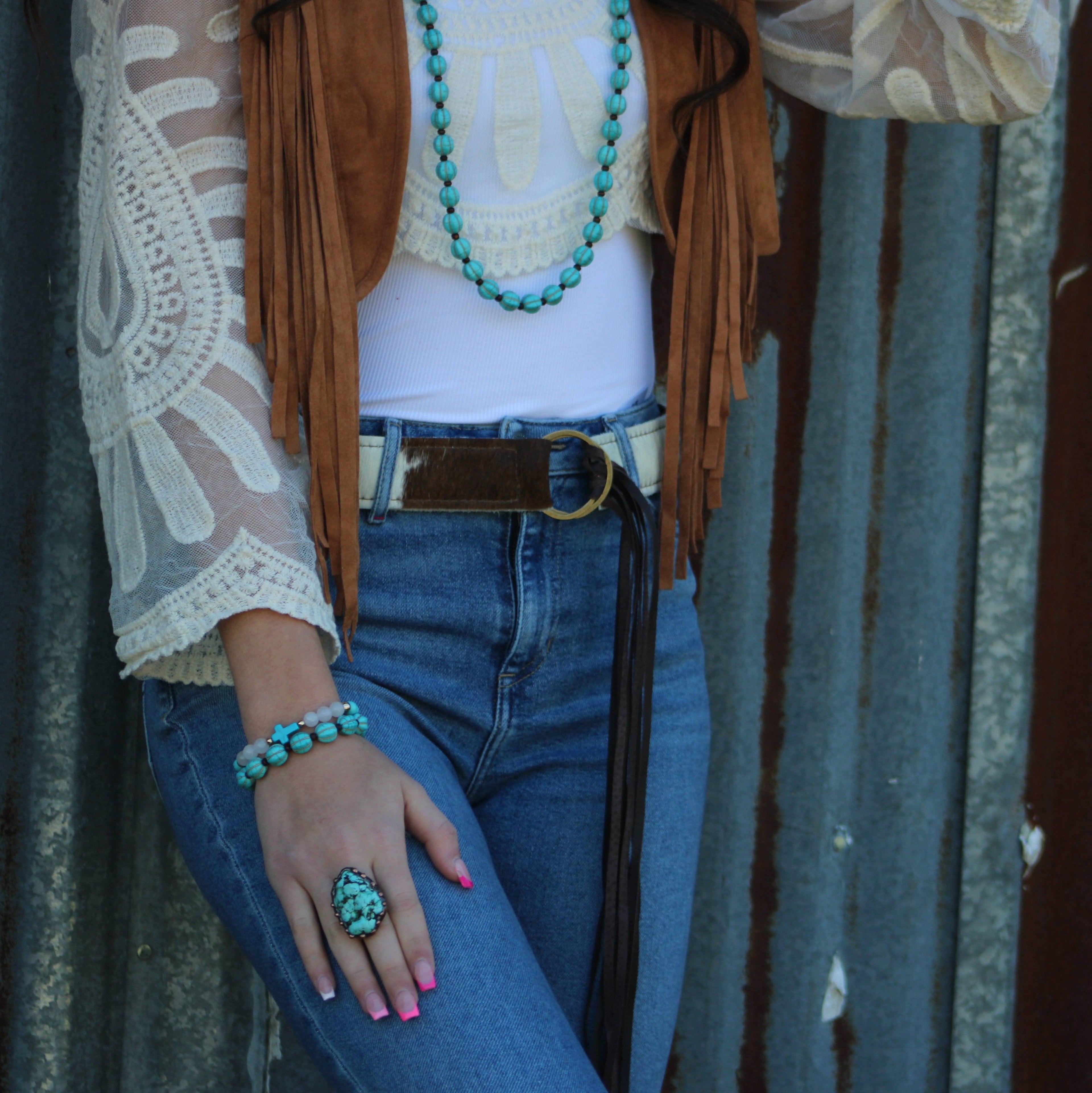 **Turquoise Blue Melon Beaded Stretch Bracelet 809g