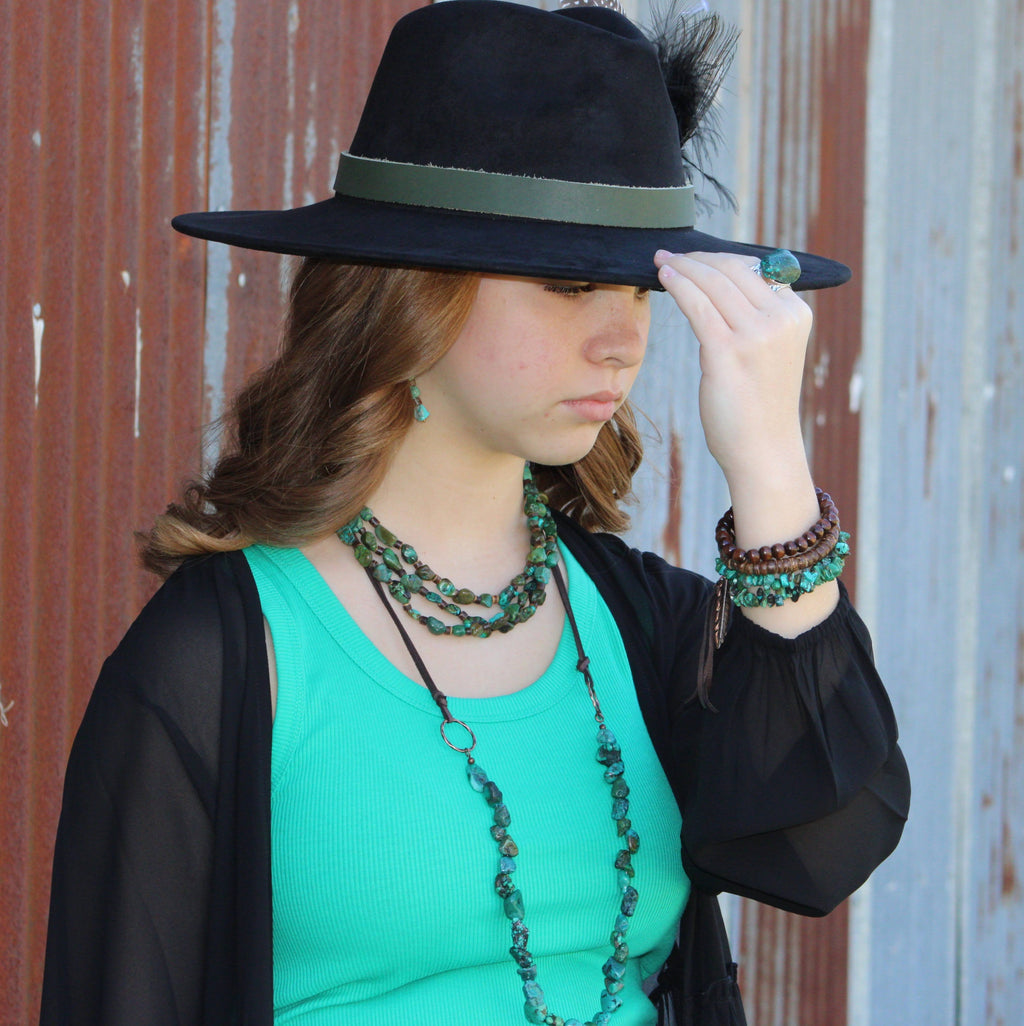 **Chunky Blue/green Natural Turquoise Necklace w/ Leather Ties 255z