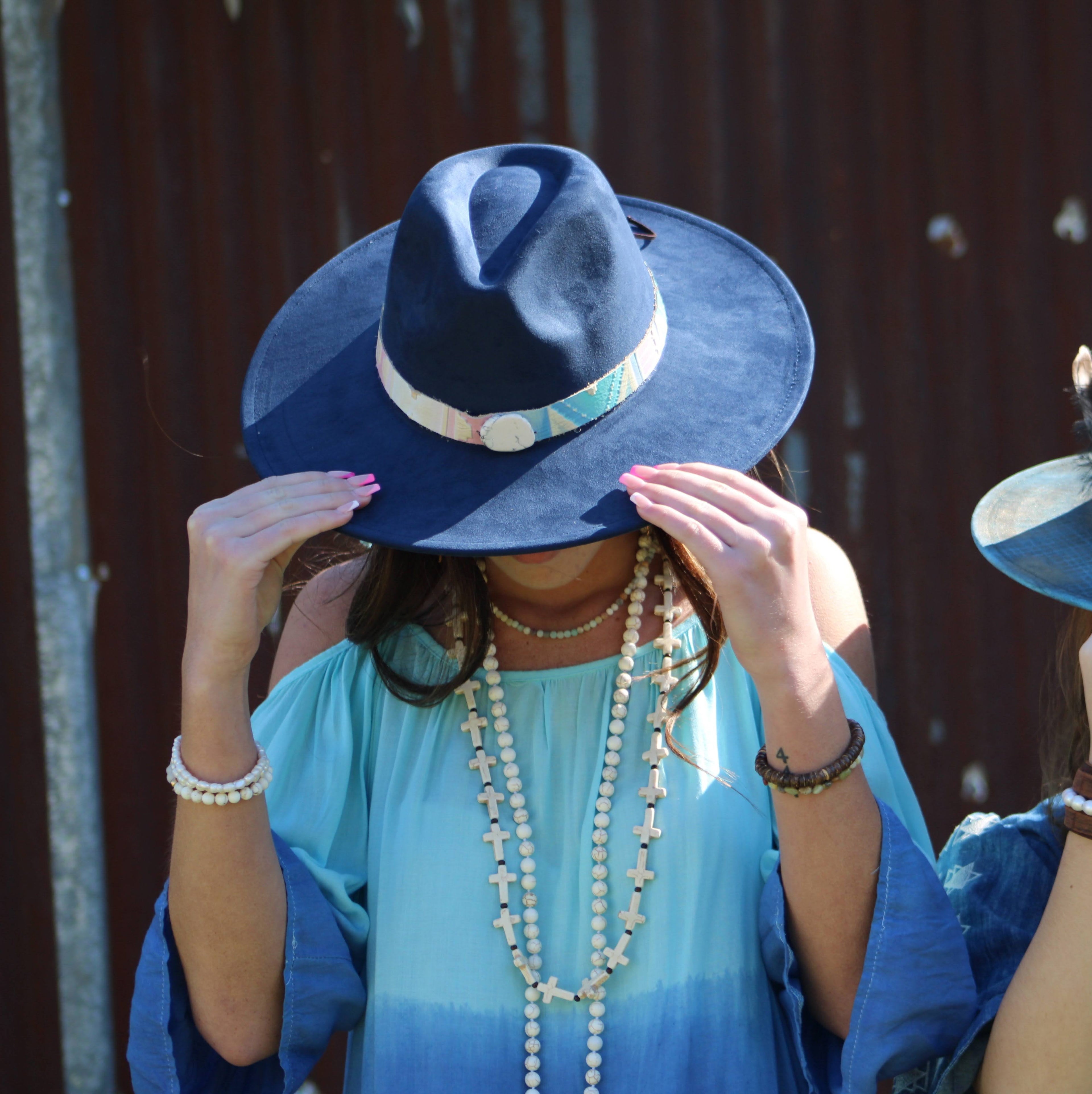 **White Turquoise & Wood Beaded Cross Necklace 258o