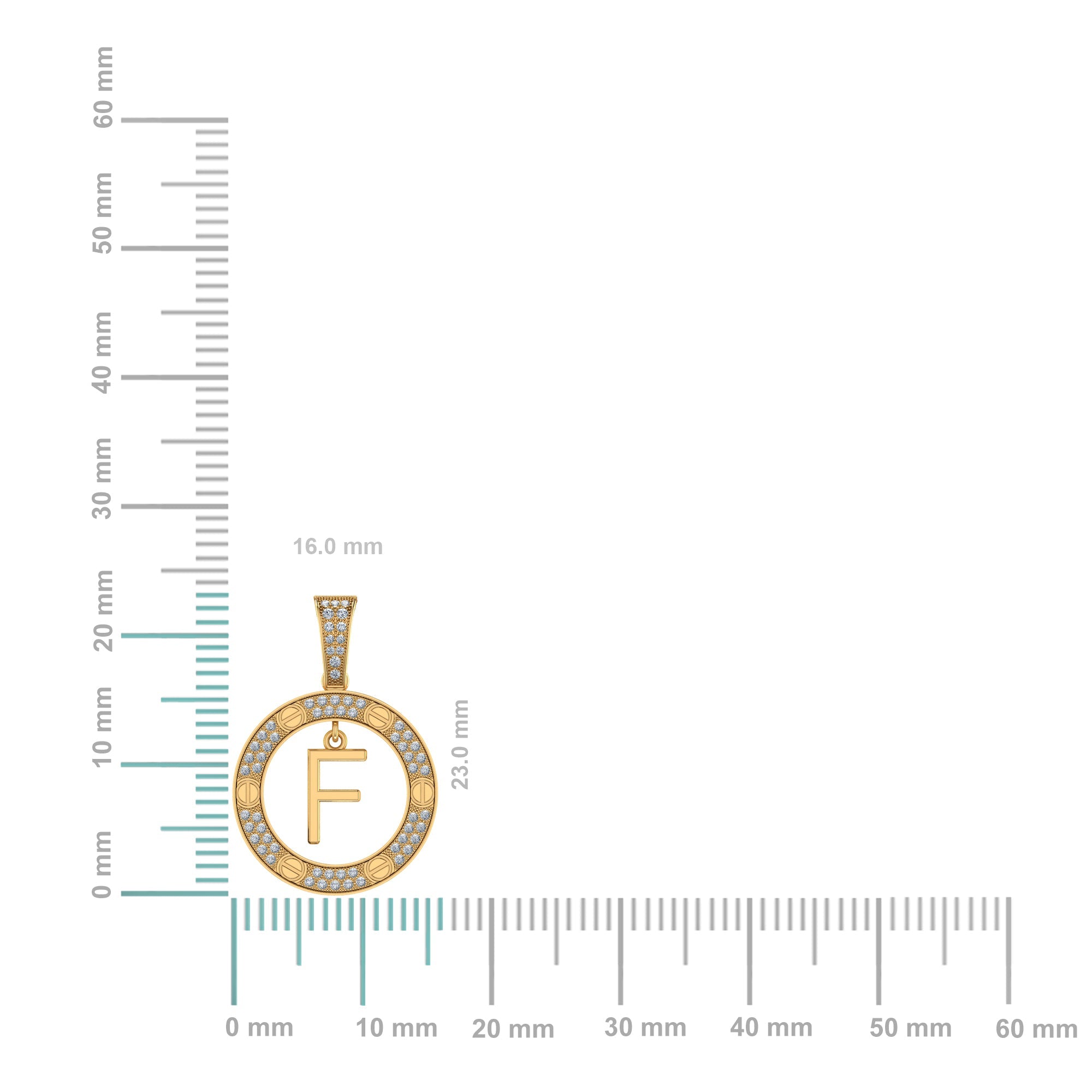 10K Yellow Gold Round Diamond F Letter Initial Pendant 1/5 CTTW