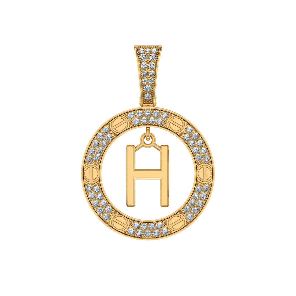 10K Yellow Gold Round Diamond H Letter Initial Pendant 1/5 Cttw