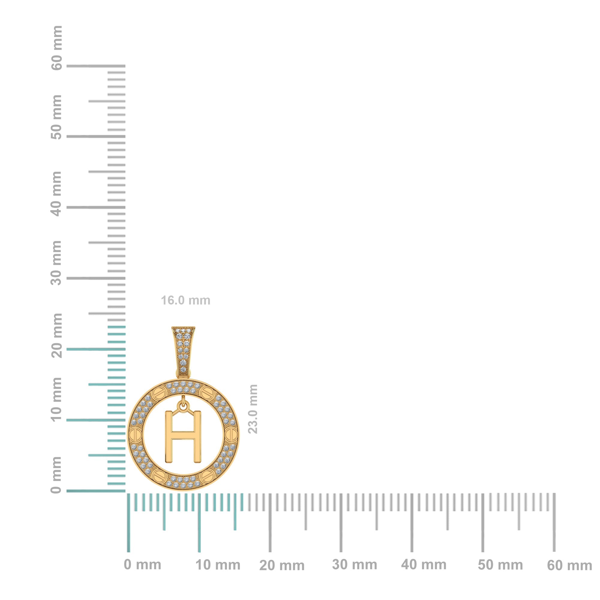 10K Yellow Gold Round Diamond H Letter Initial Pendant 1/5 Cttw