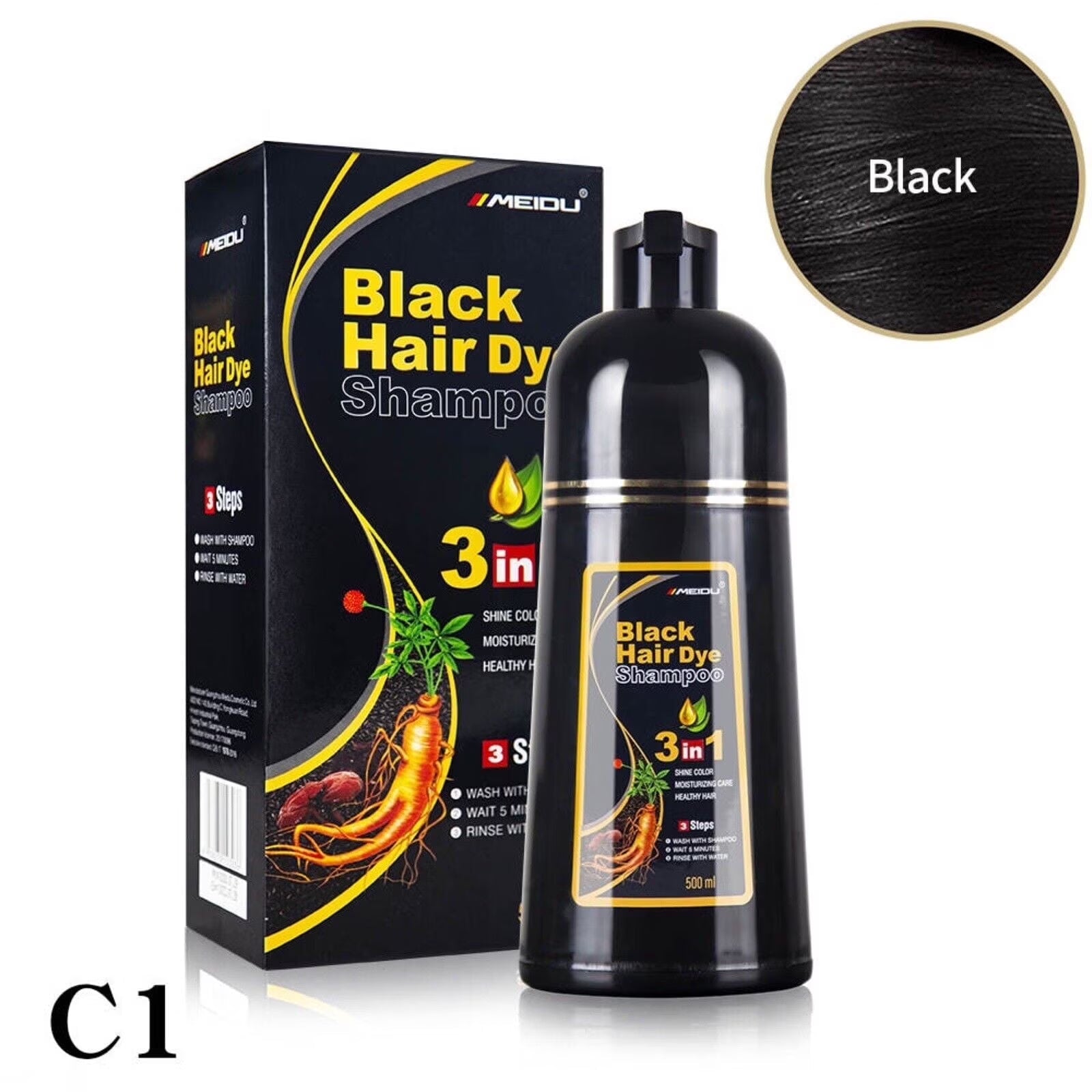 MEIDU 3 In 1 Black Hair Dye Shampoo