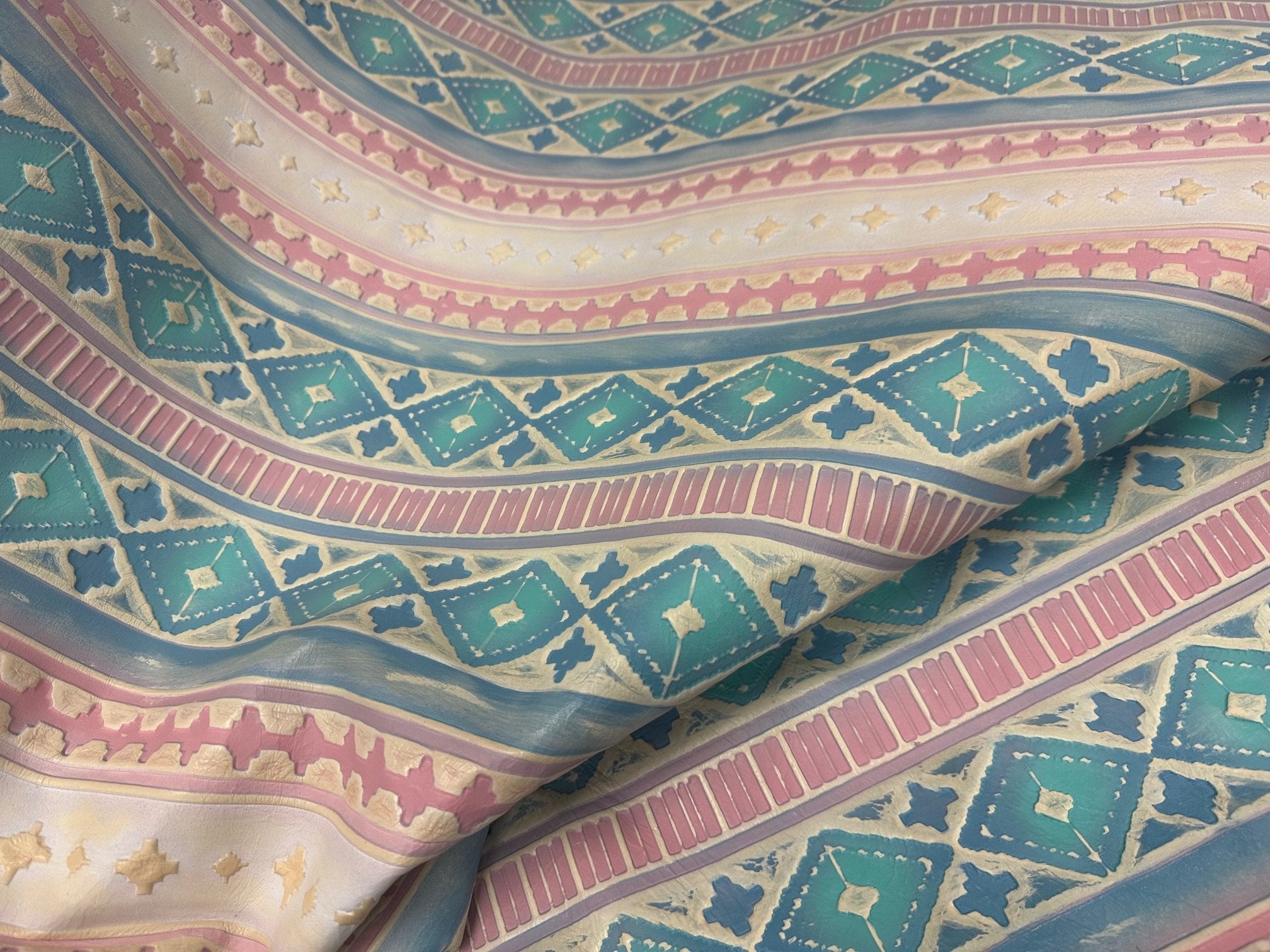 **Rope Edge Pastel Navajo Leather Belt Buckle 907h