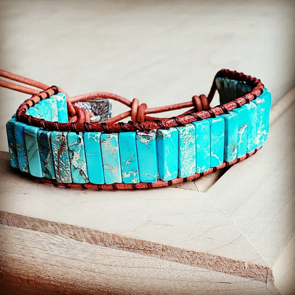 **Woven Imperial Jasper Stacked Stone Bracelet-Turquoise 803t