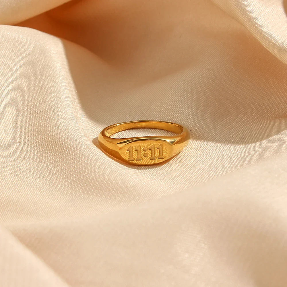11:11 Angel Number Signet Ring - Elegant Women's Jewelry