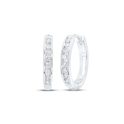 10k White Gold Round Diamond Hoop Earrings 1/4 Cttw