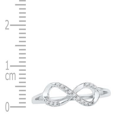 10k White Gold Round Diamond Infinity Fashion Ring 1/12 Cttw