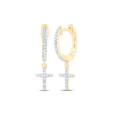 10k Yellow Gold Diamond Cross Earrings 1/6CT