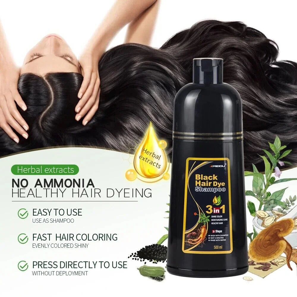 MEIDU 3 In 1 Black Hair Dye Shampoo