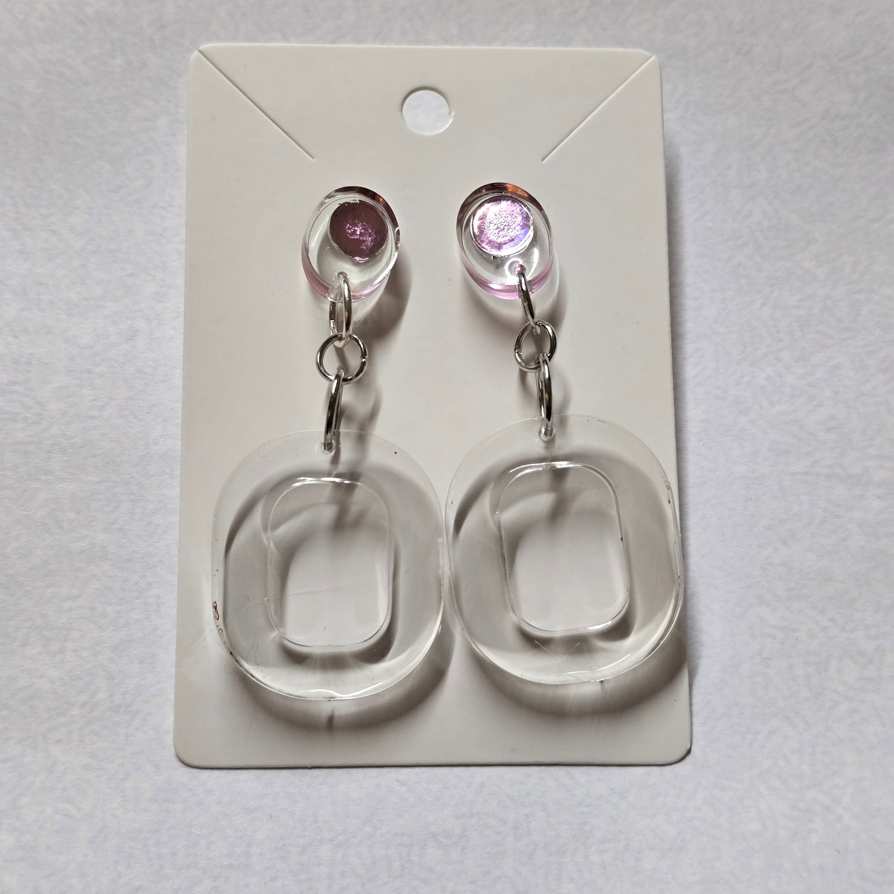 Clear Resin Square Drop Earrings with Pink Rhinestone Stud